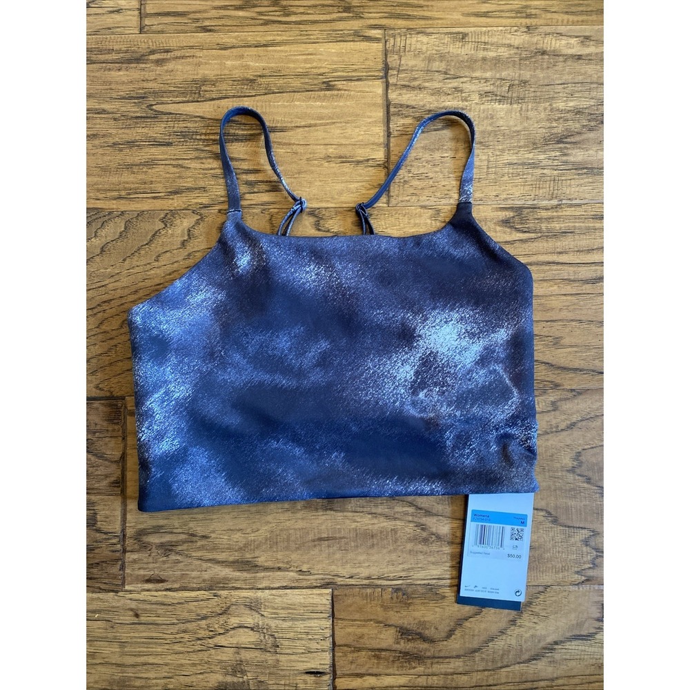 Nike Womens Indy Dri-FIT Metallic Silver Black Sports Bra FZ6754-010 Medium NWT
